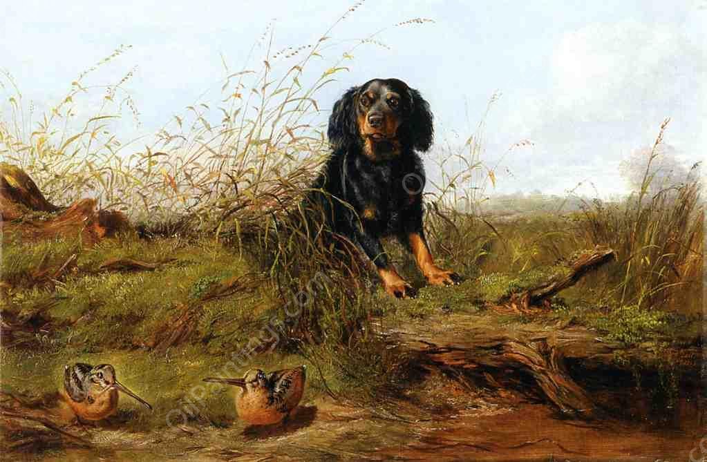 Cocker Spaniel and Woodcock by Arthur Fitzwilliam Tait - Hand-Painted Oil Painting Reproduction