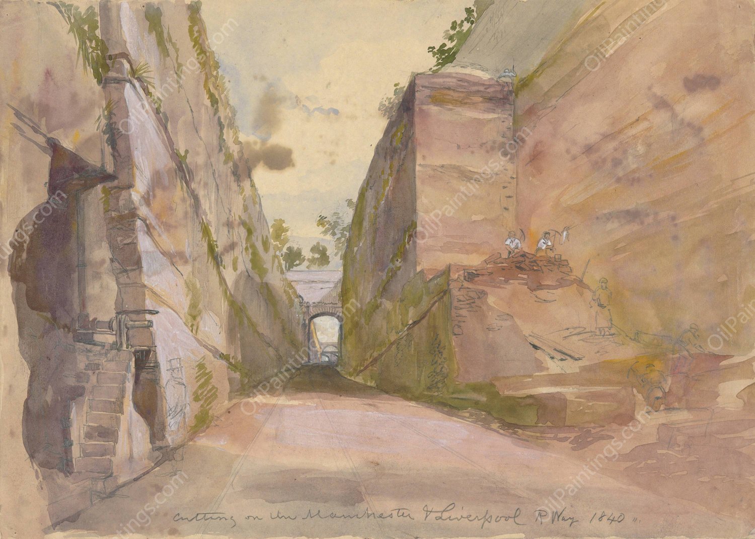 Cutting on the Manchester and Liverpool Railway  by Arthur Fitzwilliam Tait - Hand-Painted Oil Painting Reproduction