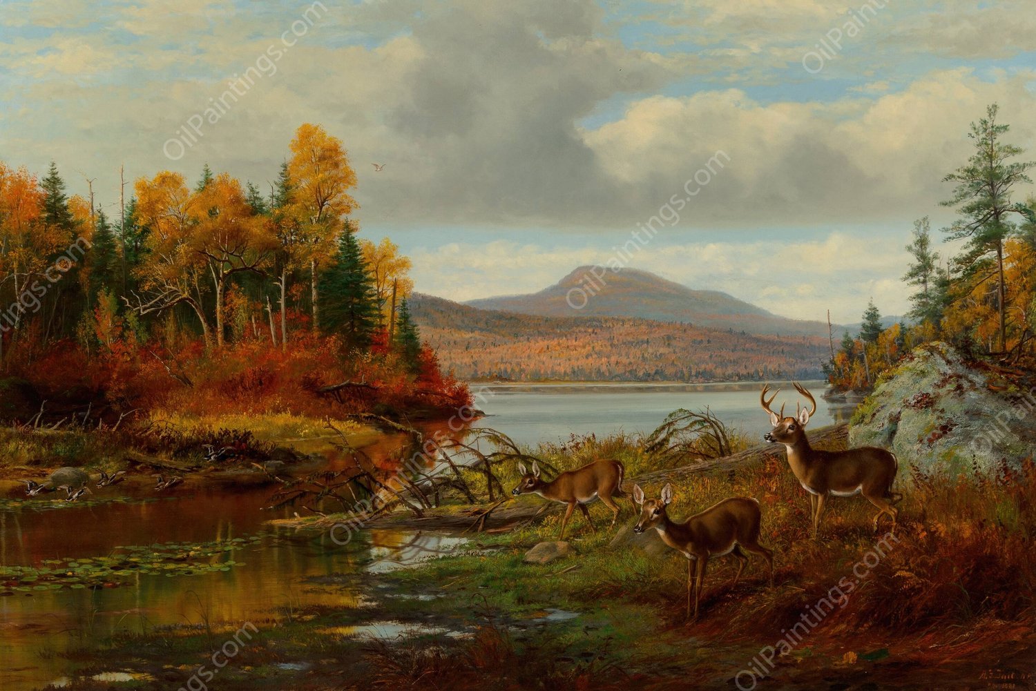 Late Autumn, Long Lake, Hamilton Co., New York, Adirondacks  by Arthur Fitzwilliam Tait - Hand-Painted Oil Painting Reproduction