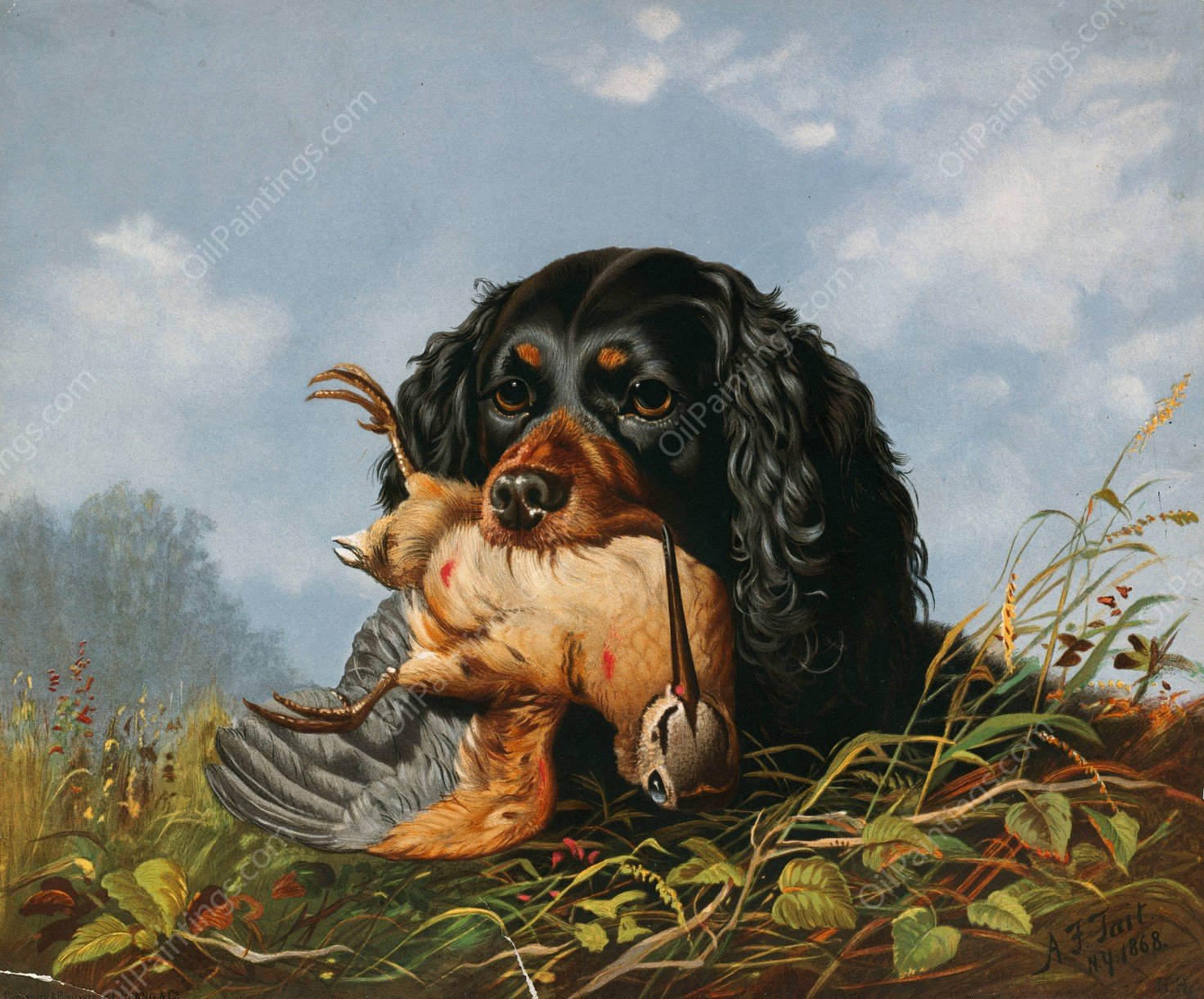 Spaniel and Woodcock  by Arthur Fitzwilliam Tait - Hand-Painted Oil Painting Reproduction