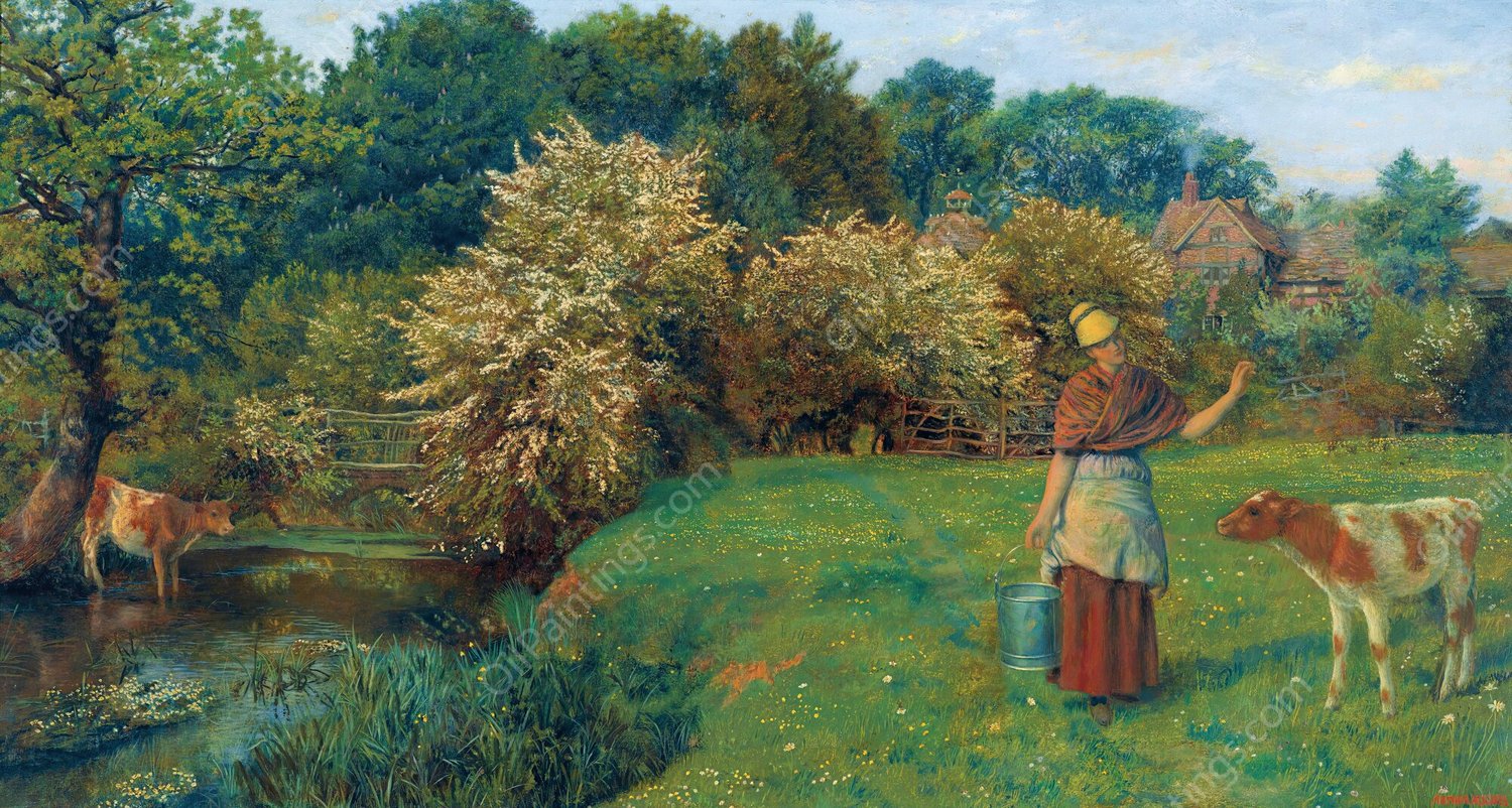 Poll The Milkmaid by Arthur Hughes - Hand-Painted Oil Painting Reproduction