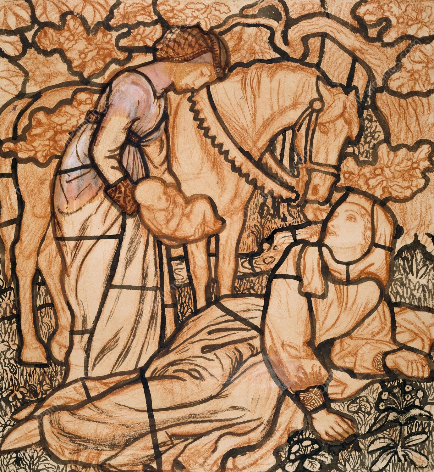 The Birth of Tristram  by Arthur Hughes - Hand-Painted Oil Painting Reproduction