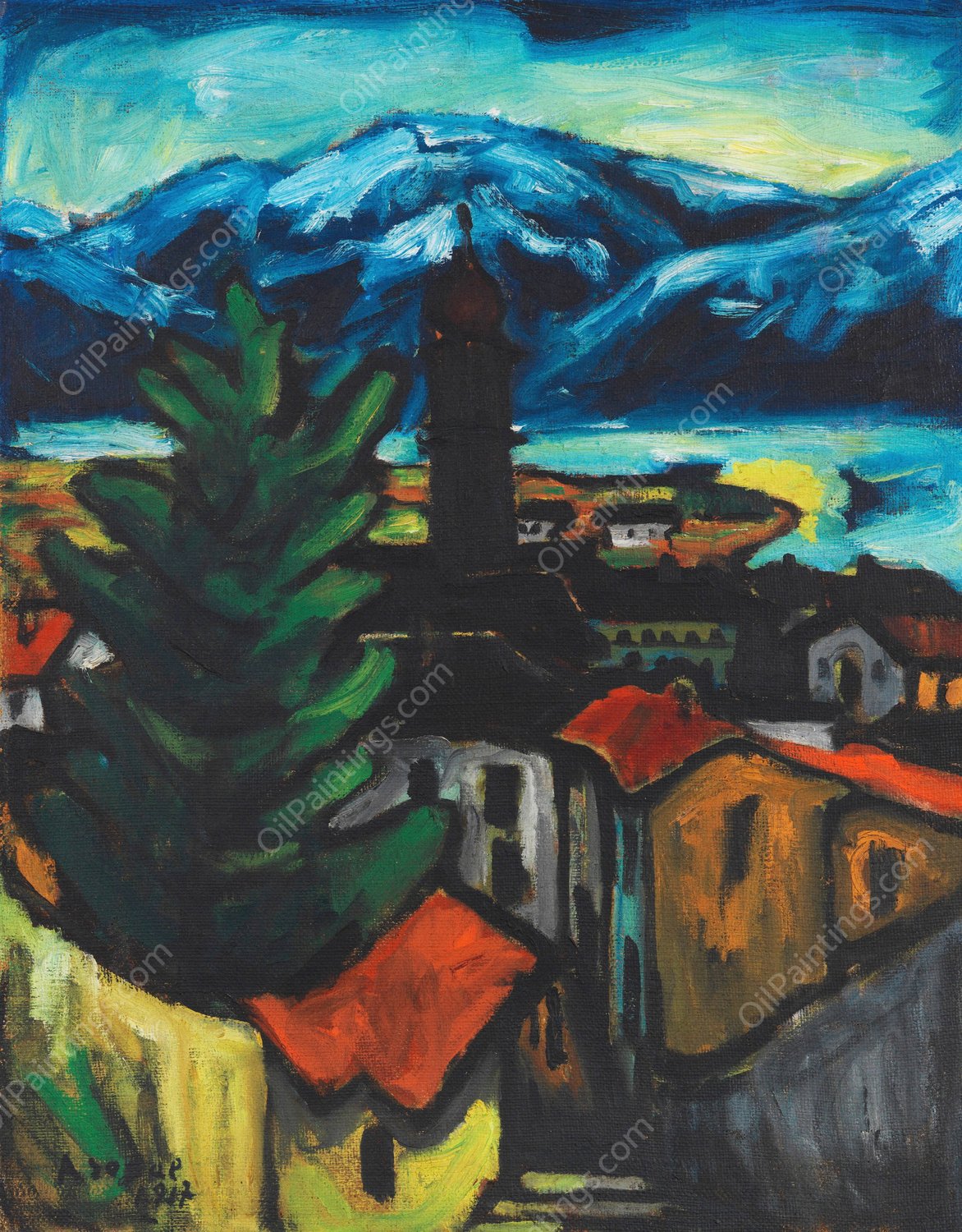 Ascona  by Arthur Segal - Hand-Painted Oil Painting Reproduction