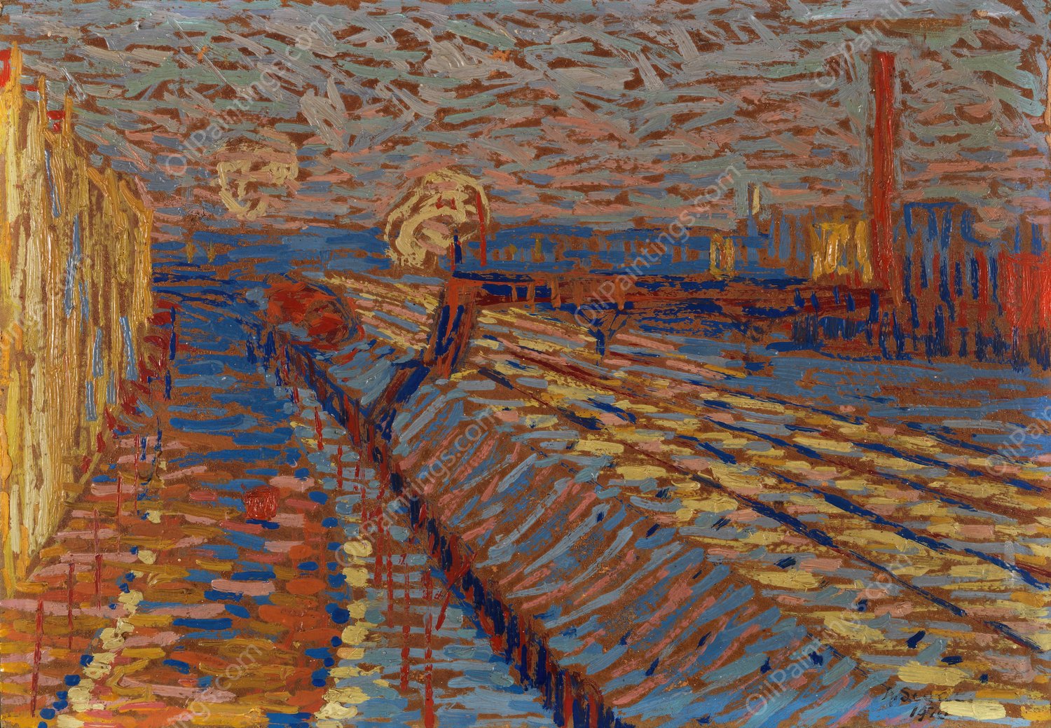 Bahndamm im Schnee  by Arthur Segal - Hand-Painted Oil Painting Reproduction