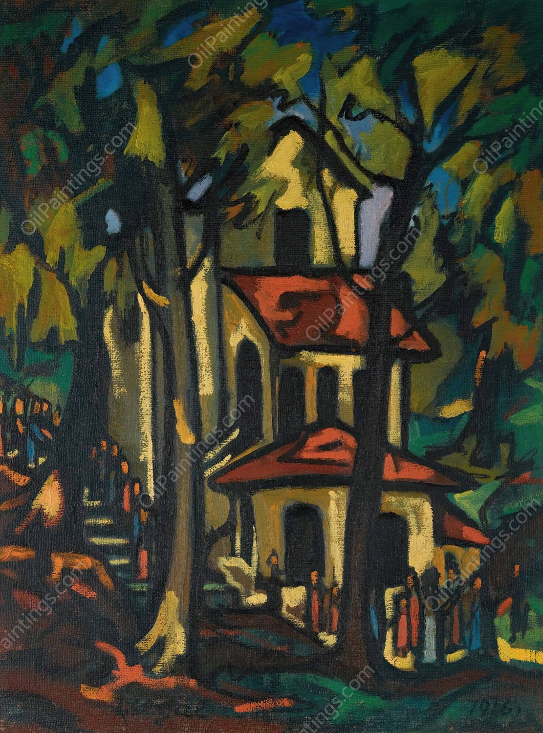 Procession, Madonna of the Fountain  by Arthur Segal - Hand-Painted Oil Painting Reproduction