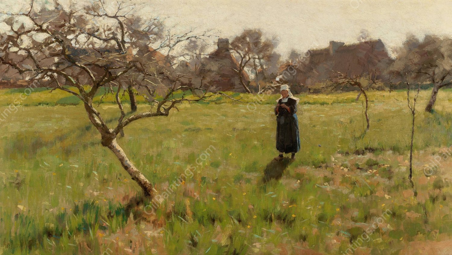 Brittany Field with Figure  by Arthur Wesley Dow - Hand-Painted Oil Painting Reproduction