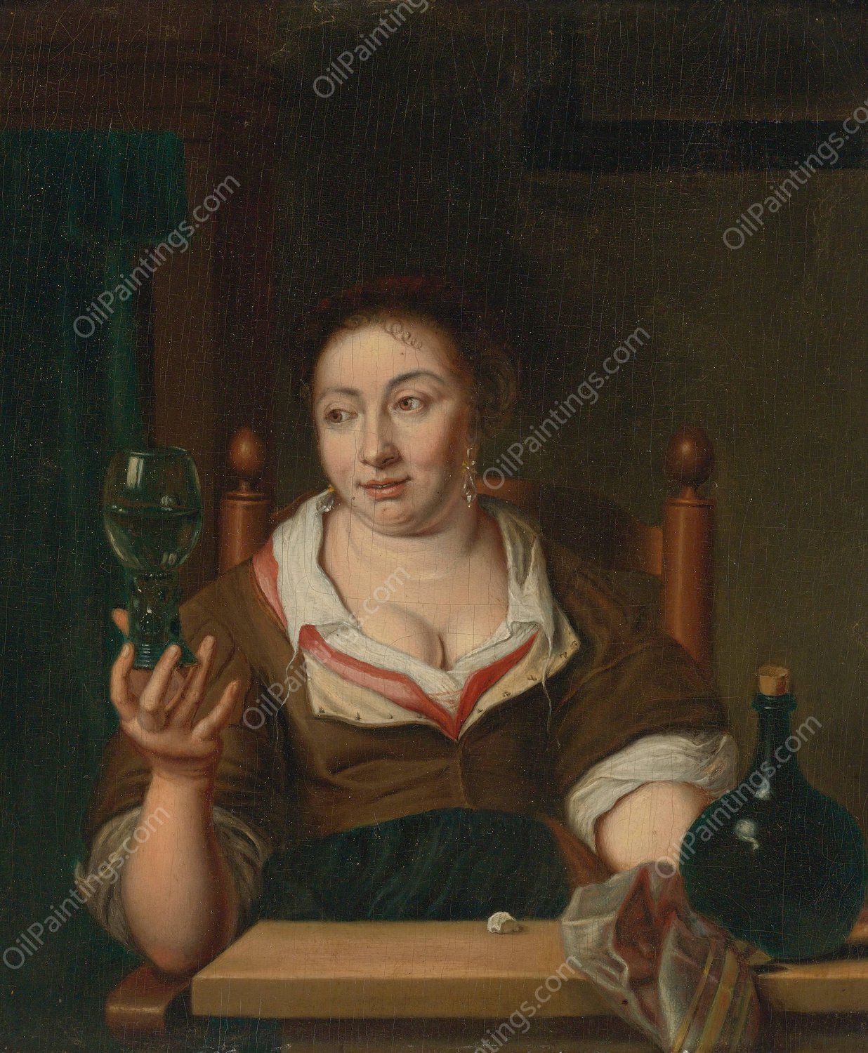 Young Woman Holding A Glass Of Wine by Ary De Vois - Hand-Painted Oil Painting Reproduction
