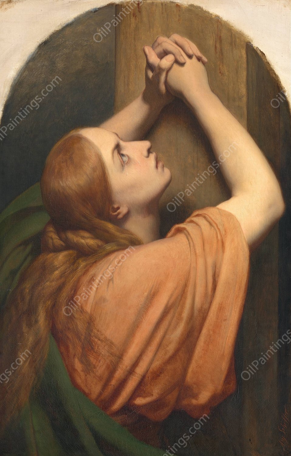 Mary Magdalene At The Foot Of The Cross by Ary Scheffer - Hand-Painted Oil Painting Reproduction
