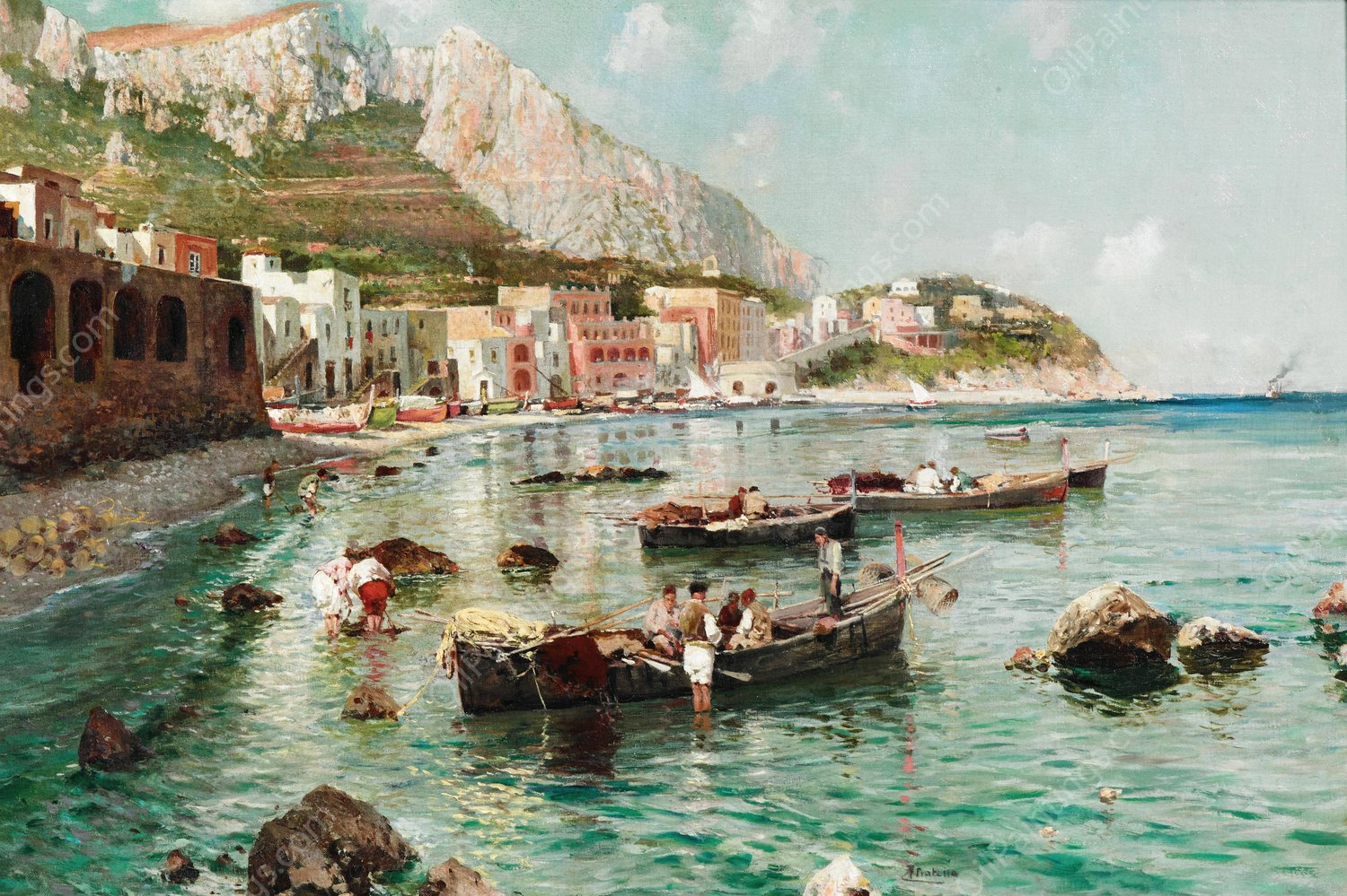 Capri, Marina Grande by Attilio Pratella - Hand-Painted Oil Painting Reproduction