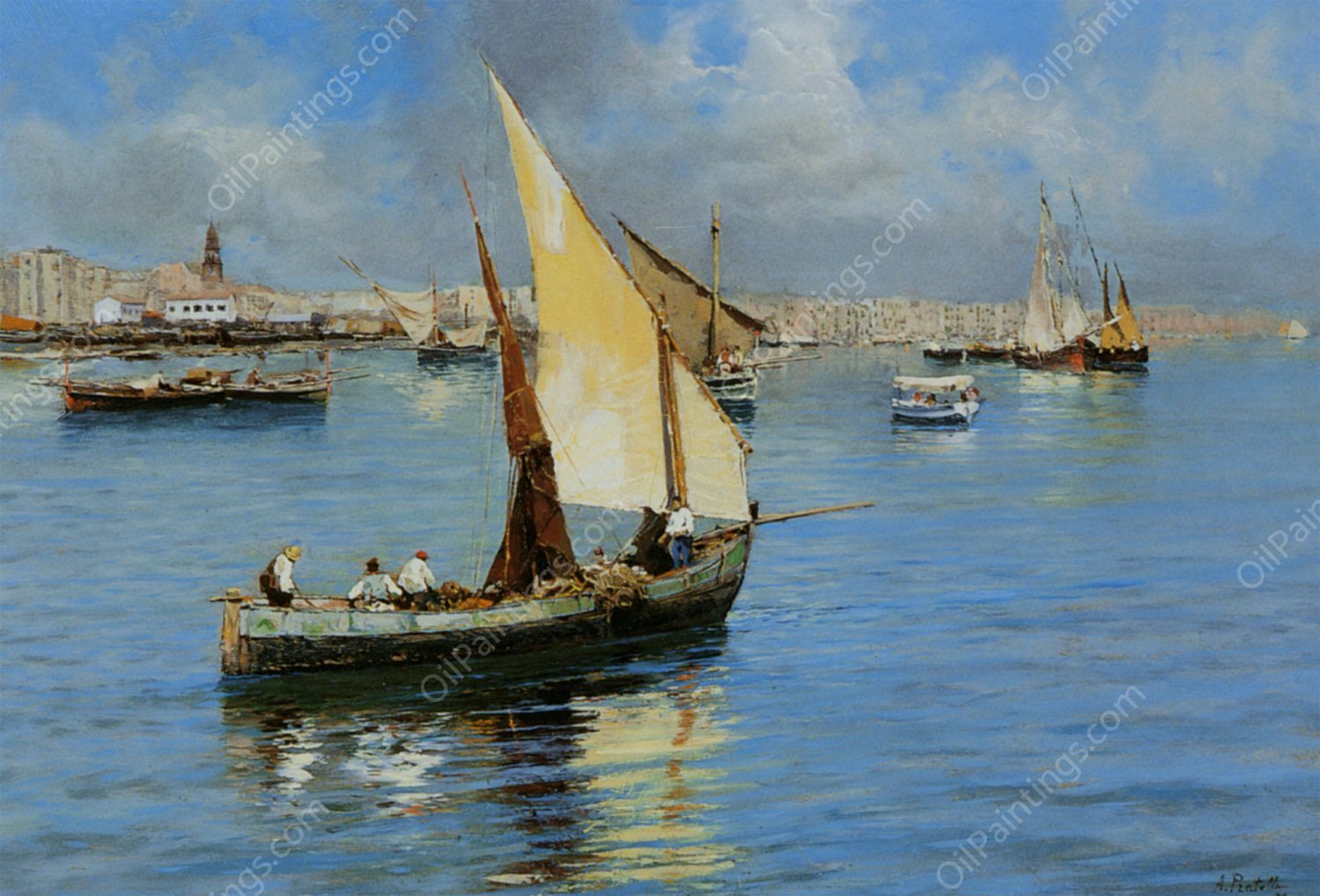 Porto de Napoli - 2 of 2 by Attilio Pratella - Hand-Painted Oil Painting Reproduction