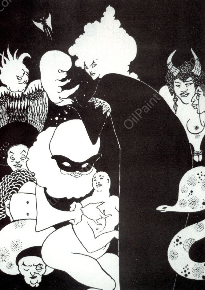 Lucians Strange Creatures by Aubrey Beardsley - Hand-Painted Oil Painting Reproduction