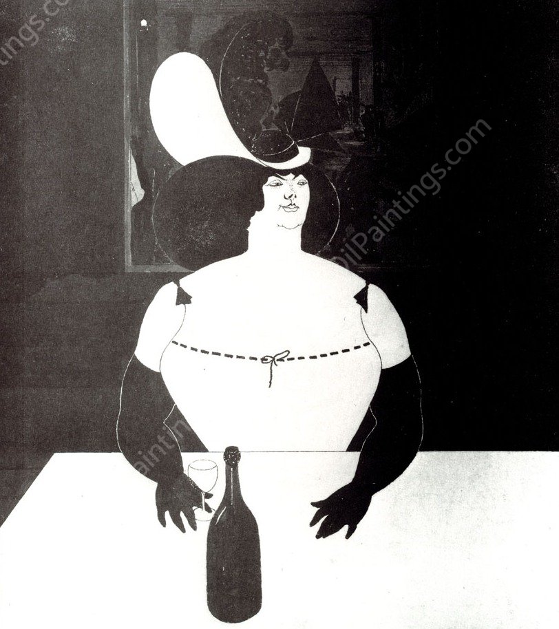 The Fat Woman by Aubrey Beardsley - Hand-Painted Oil Painting Reproduction