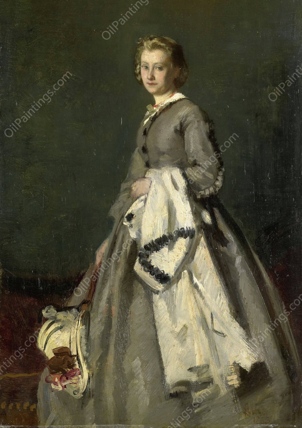 A Young Woman  by August Allebe - Hand-Painted Oil Painting Reproduction