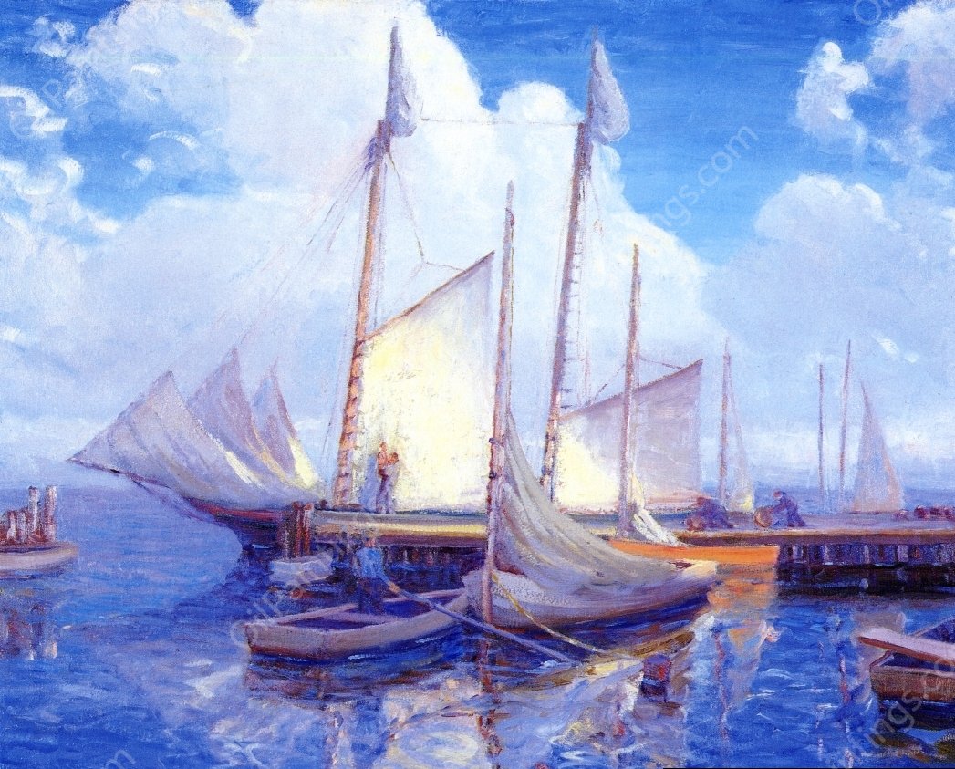 Wharf, Leonardtown, Maryland by August H. O. Rolle - Hand-Painted Oil Painting Reproduction