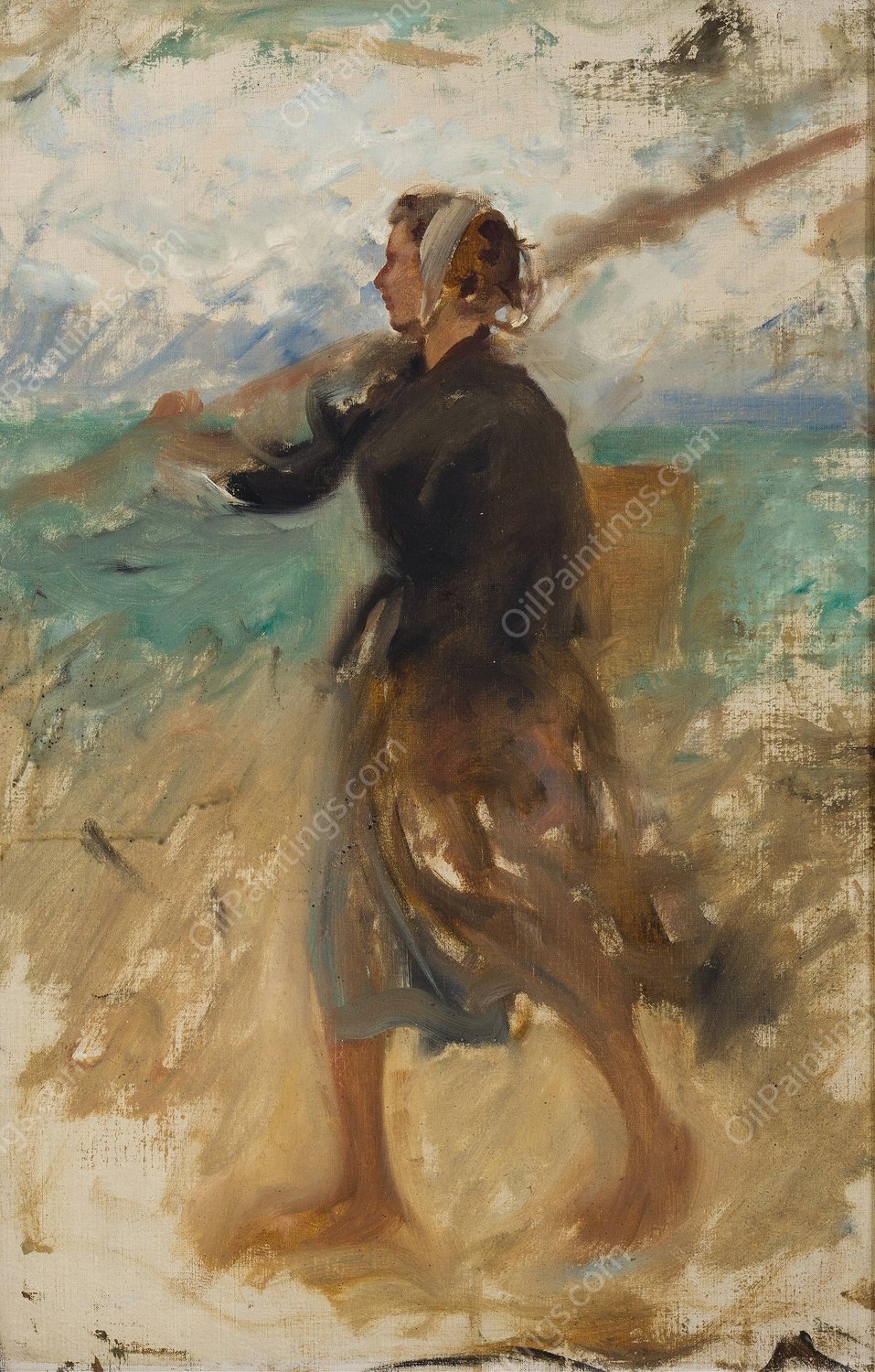 A Fishergirl from the North of France. Study by August Hagborg - Hand-Painted Oil Painting Reproduction