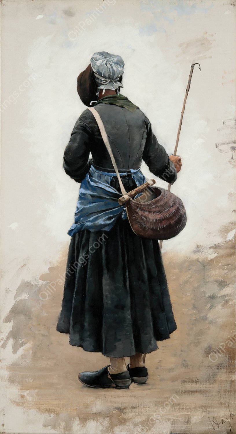 Woman standing  by August Hagborg - Hand-Painted Oil Painting Reproduction