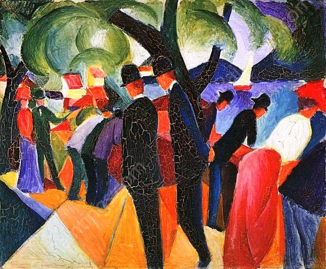 A Stroll on the Bridge by August Macke - Hand-Painted Oil Painting Reproduction