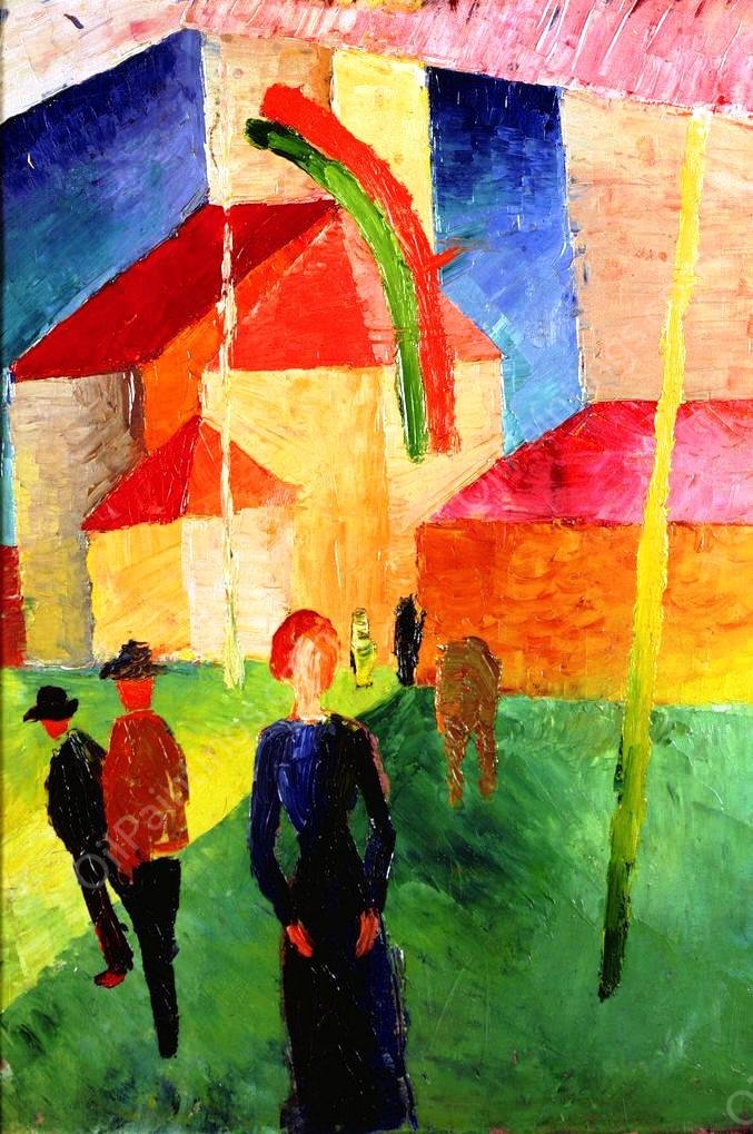 Church Decorated with Flags by August Macke - Hand-Painted Oil Painting Reproduction