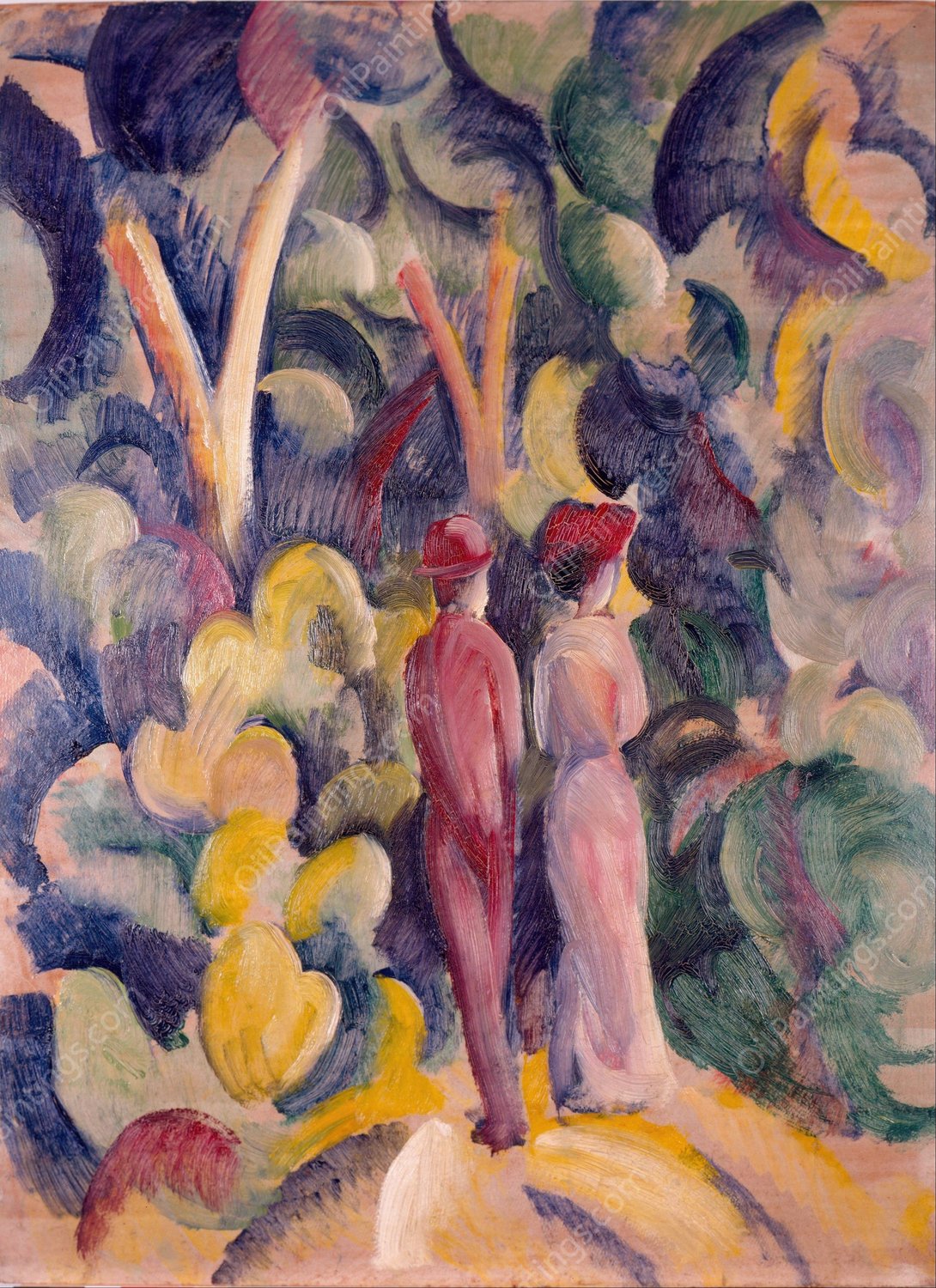 Couple on the Forest Track  by August Macke - Hand-Painted Oil Painting Reproduction