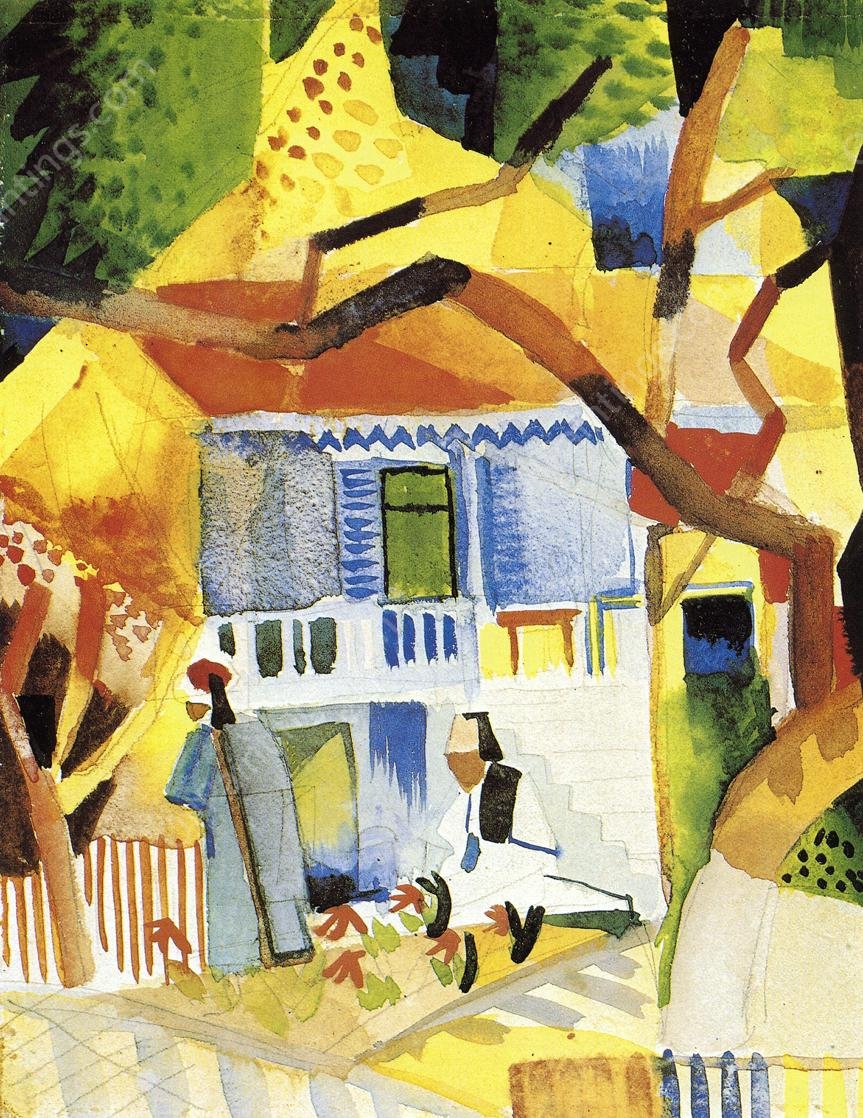 Courtyard of a Villa at St. Germain by August Macke - Hand-Painted Oil Painting Reproduction