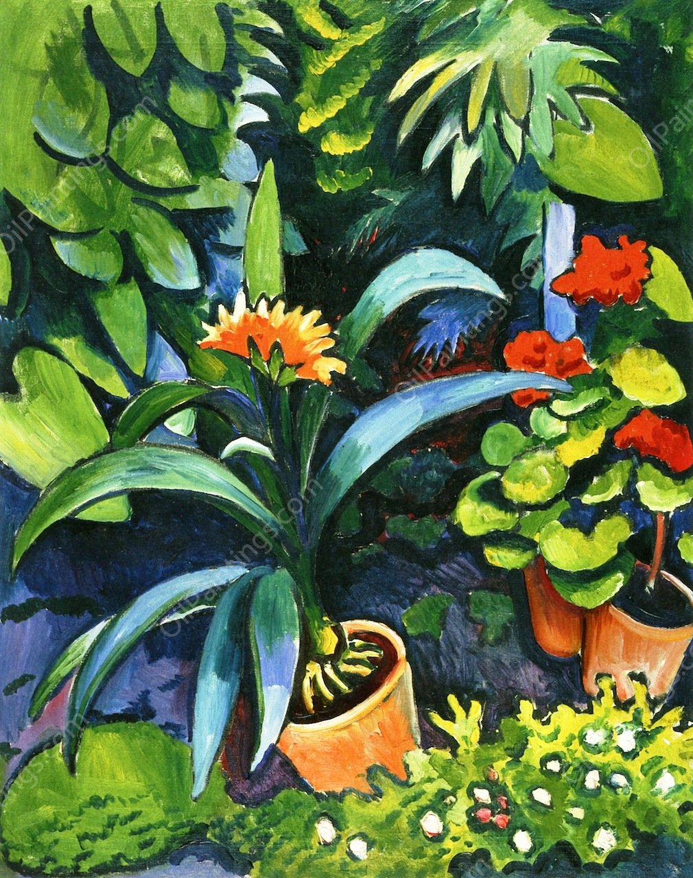 Flowers in the Garden, Clivia and Geraniums by August Macke - Hand-Painted Oil Painting Reproduction