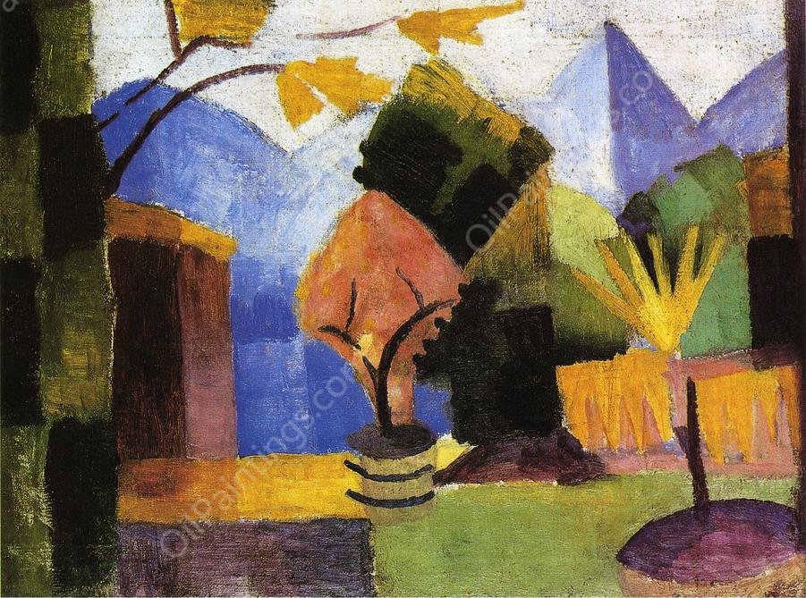 Garden on Lake of Thun by August Macke - Hand-Painted Oil Painting Reproduction