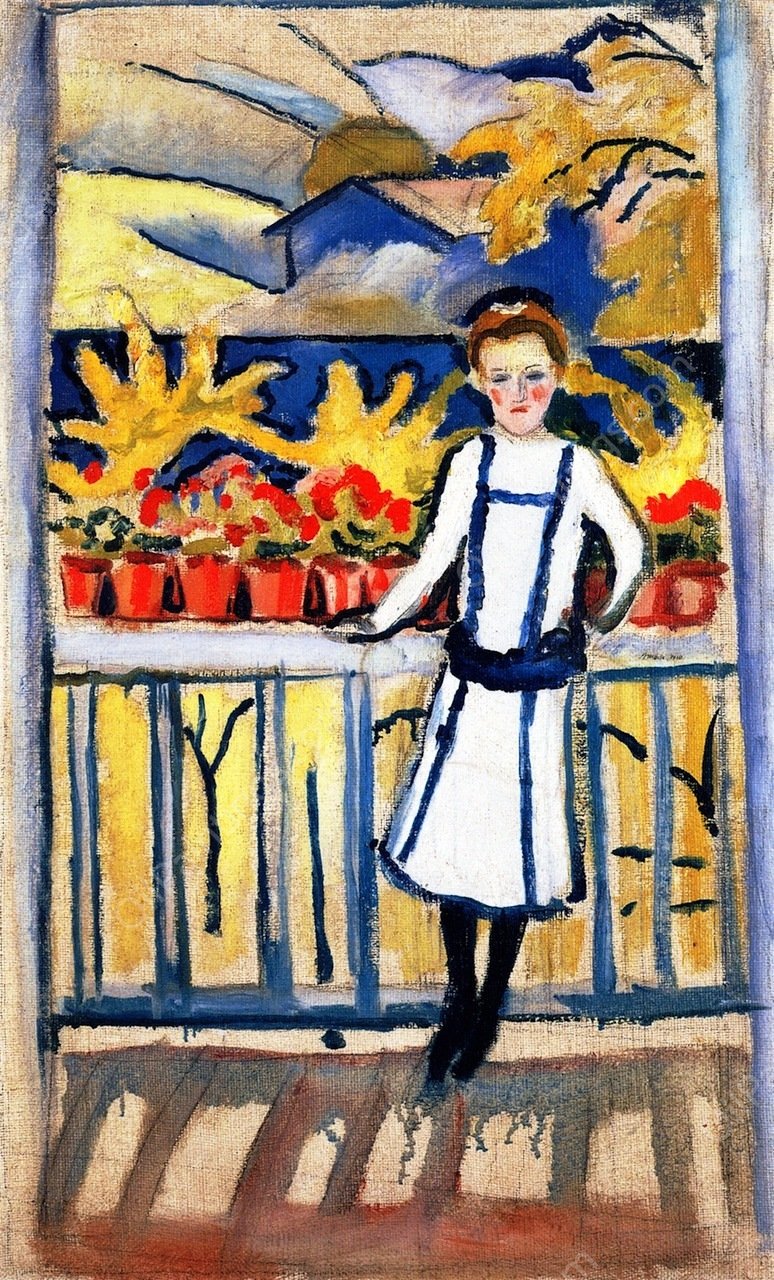 Girl on a Balcony I: Tegernsee by August Macke - Hand-Painted Oil Painting Reproduction