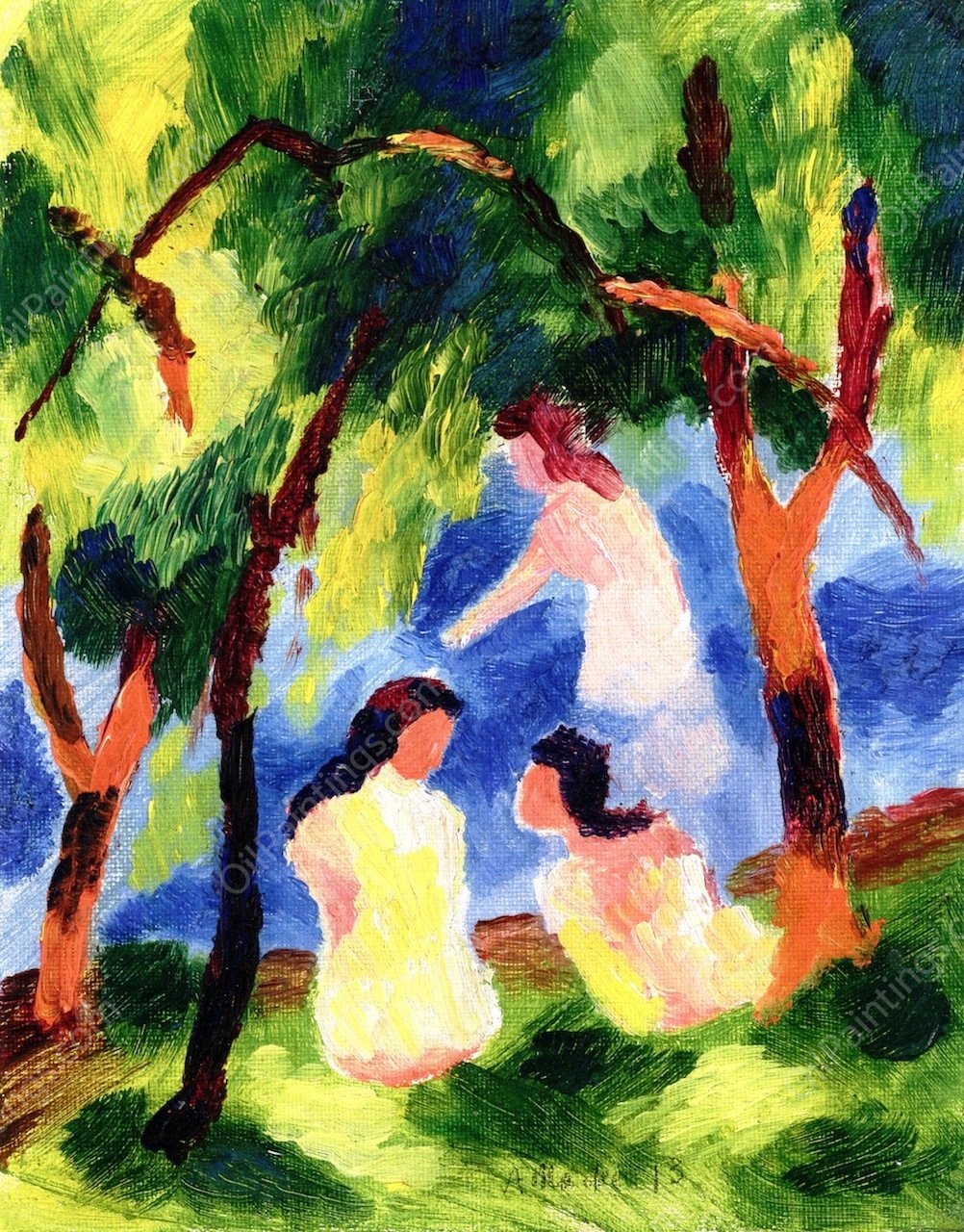 Girls Bathing by August Macke - Hand-Painted Oil Painting Reproduction