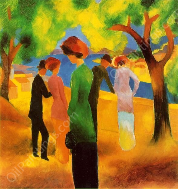 Lady in a Green Jacket by August Macke - Hand-Painted Oil Painting Reproduction