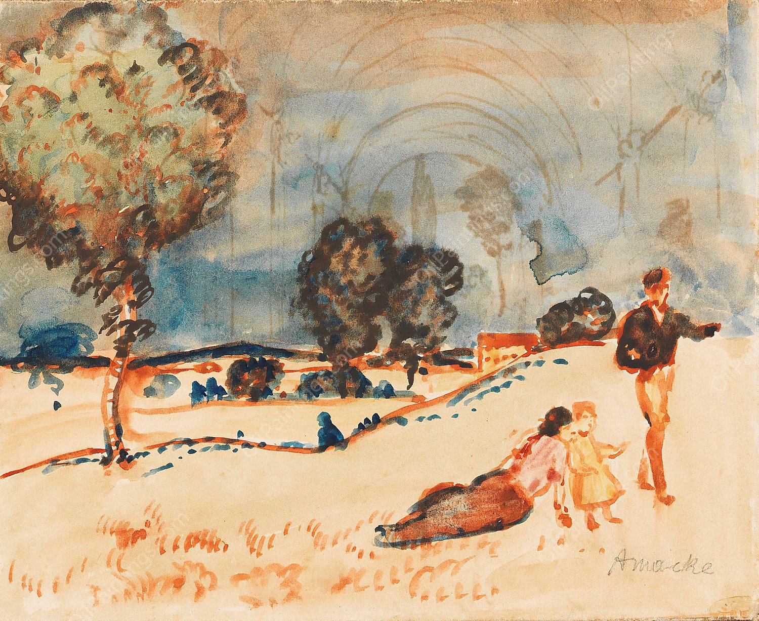 Landpartie  by August Macke - Hand-Painted Oil Painting Reproduction