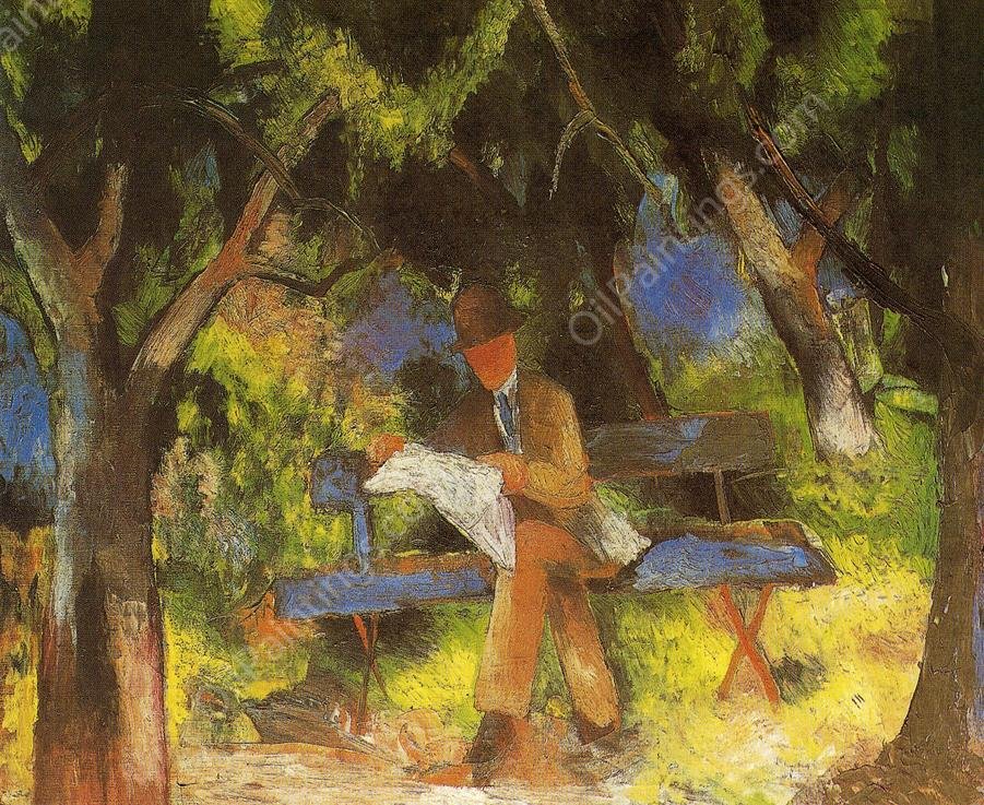 Man Reading in a Park by August Macke - Hand-Painted Oil Painting Reproduction