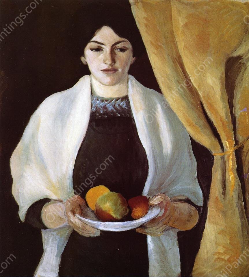 Portrait with Apples: The Artists Wife by August Macke - Hand-Painted Oil Painting Reproduction