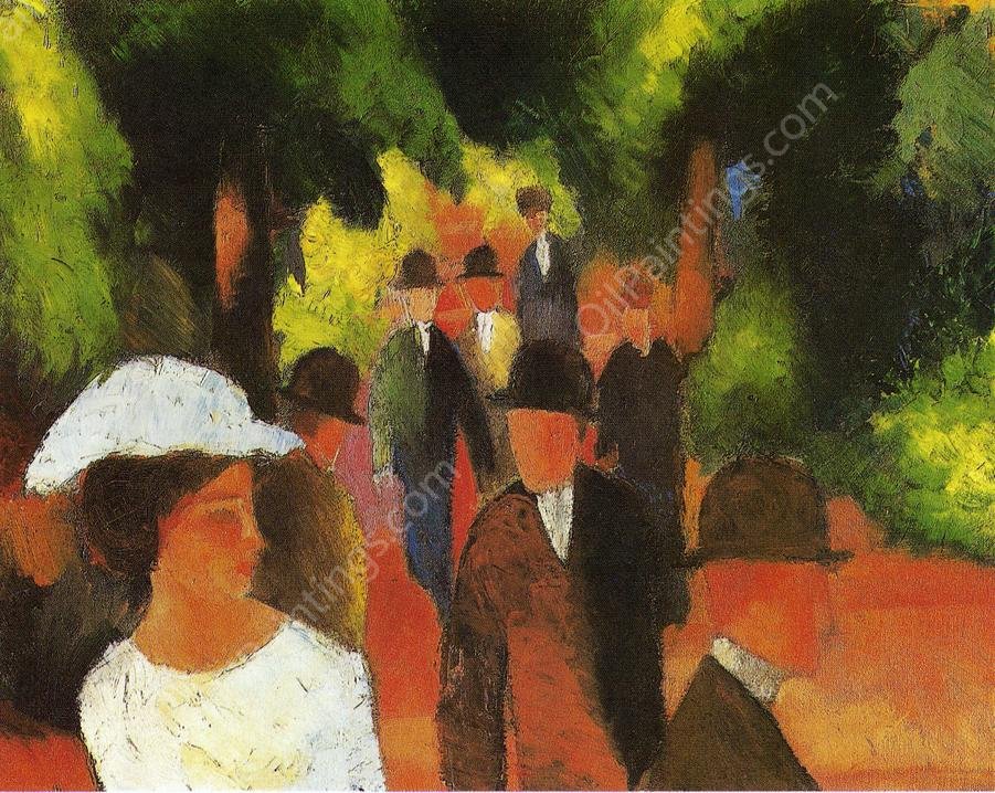 Promenade with Half Length of Girl in White by August Macke - Hand-Painted Oil Painting Reproduction