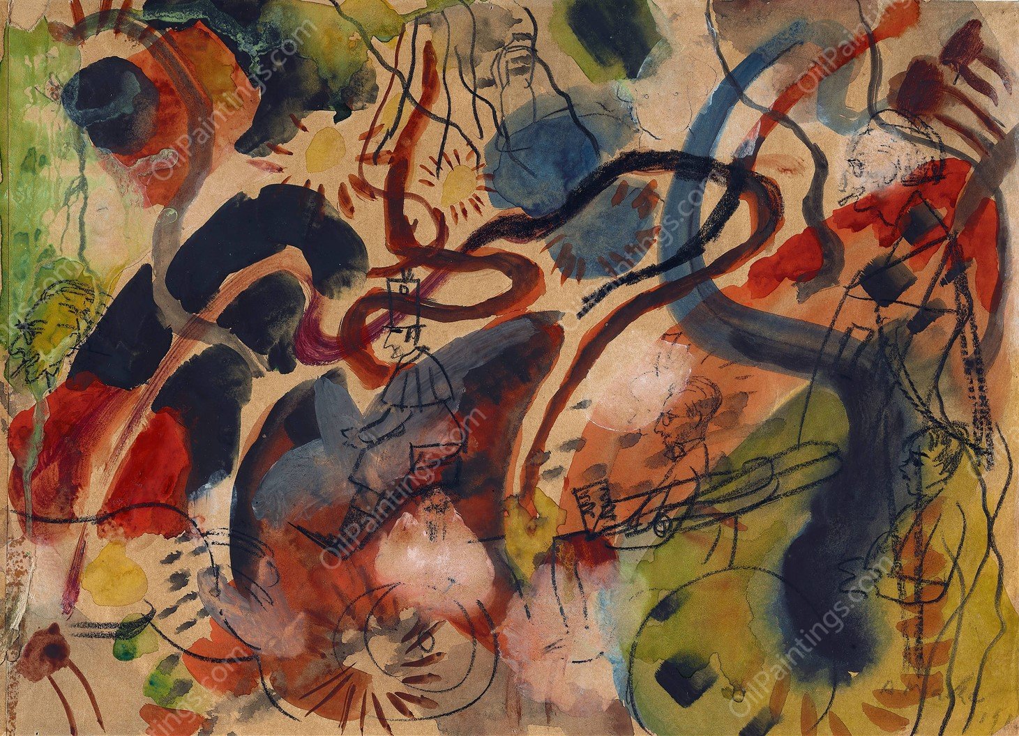 Satirical Figure on the Blue Rider  by August Macke - Hand-Painted Oil Painting Reproduction