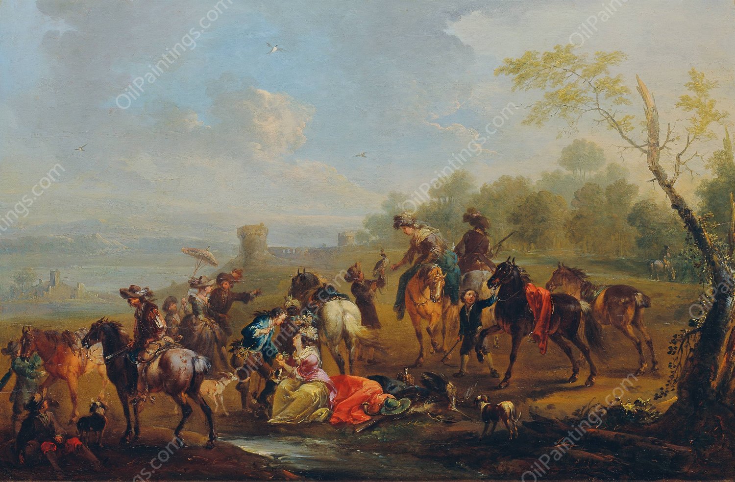 Beizerfolg auf Reiher by August Querfurt - Hand-Painted Oil Painting Reproduction