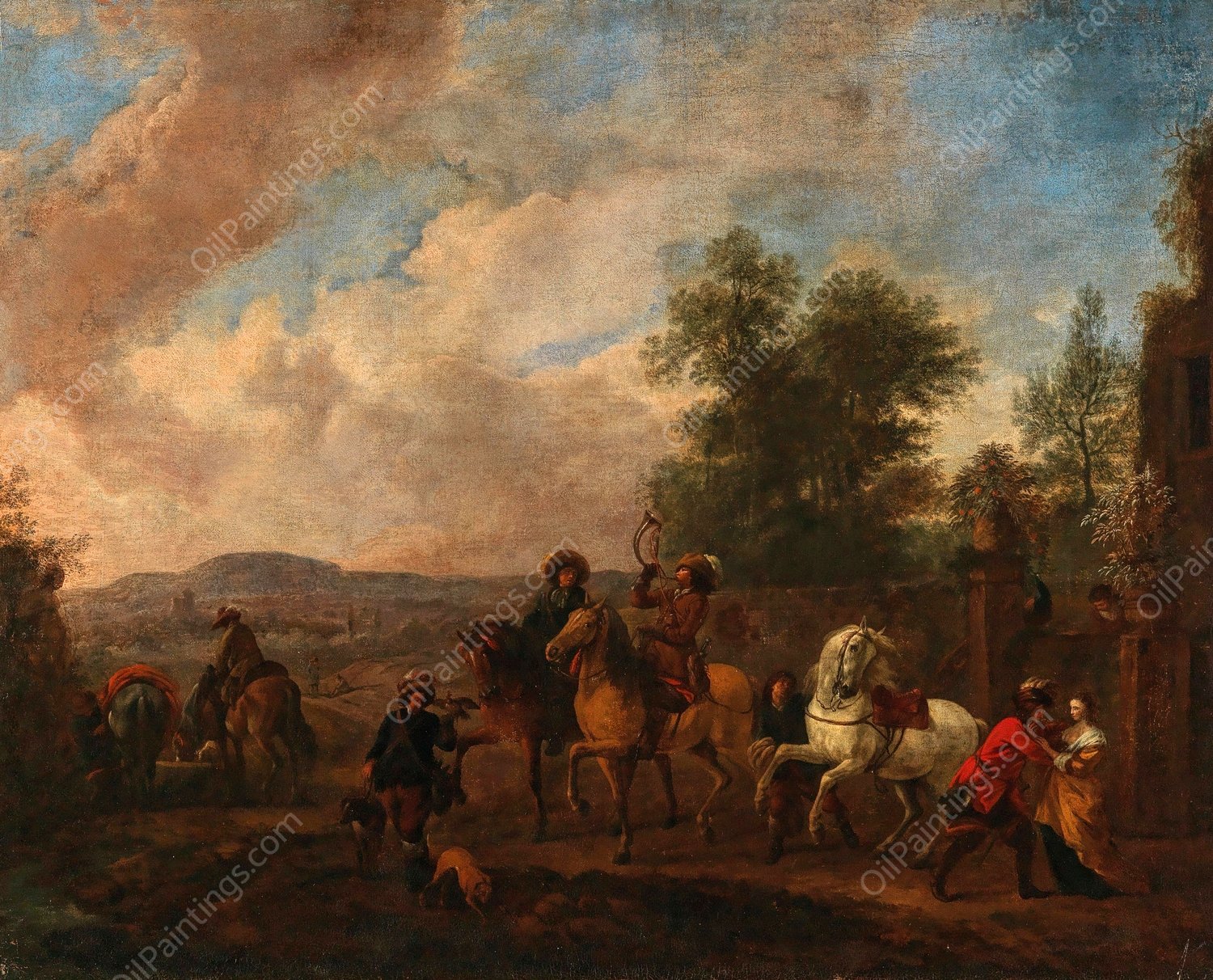 The departure for the hunt by August Querfurt - Hand-Painted Oil Painting Reproduction