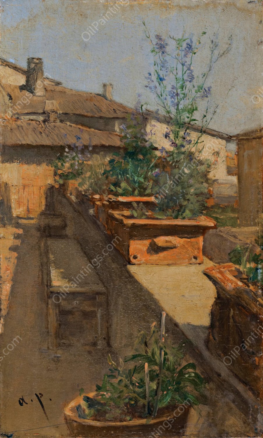 A Roof Garden by August Von Pettenkofen - Hand-Painted Oil Painting Reproduction