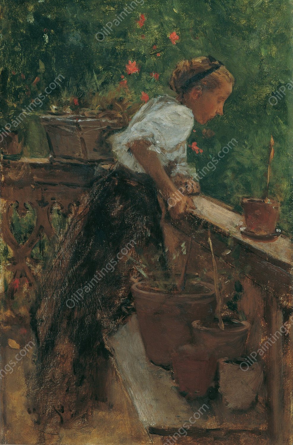 Bauernmadchen auf dem Balkon by August Von Pettenkofen - Hand-Painted Oil Painting Reproduction