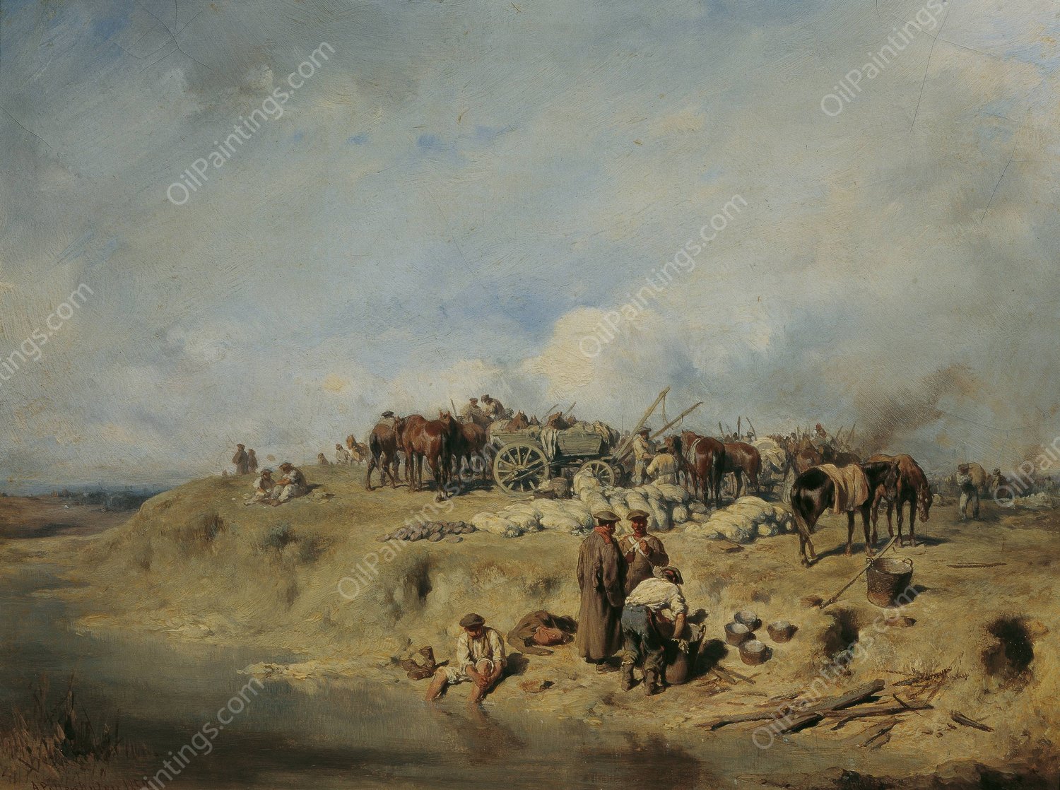 Biwak russischer Soldaten  by August Von Pettenkofen - Hand-Painted Oil Painting Reproduction