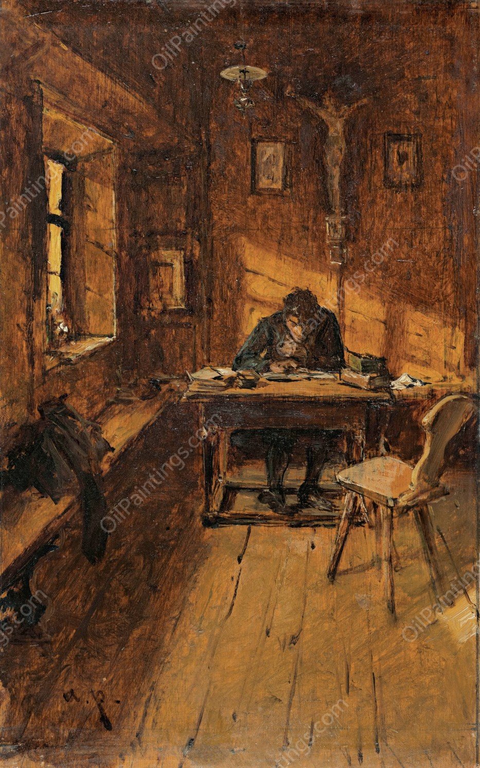 Der Dorfschreiber  by August Von Pettenkofen - Hand-Painted Oil Painting Reproduction