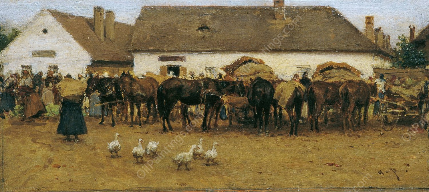 Markt in Szolnok  by August Von Pettenkofen - Hand-Painted Oil Painting Reproduction