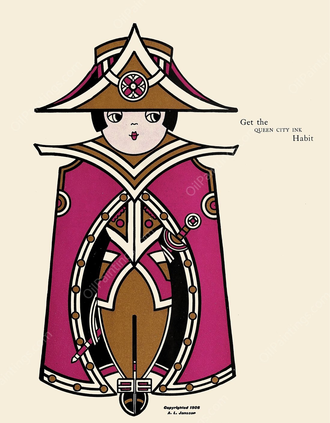 Queen City Ink, Ad. 35  by Augustus Jansson - Hand-Painted Oil Painting Reproduction