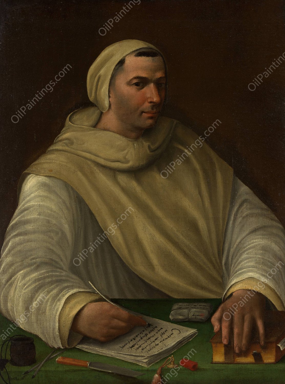 Portrait of an Olivetan Monk by Baldassare Peruzzi - Hand-Painted Oil Painting Reproduction