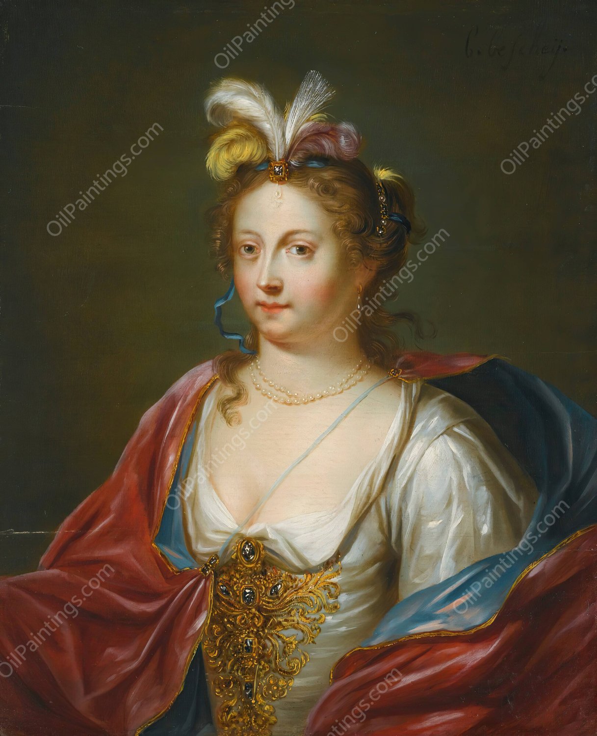 A Lady In Oriental Dress by Balthasar Beschey - Hand-Painted Oil Painting Reproduction