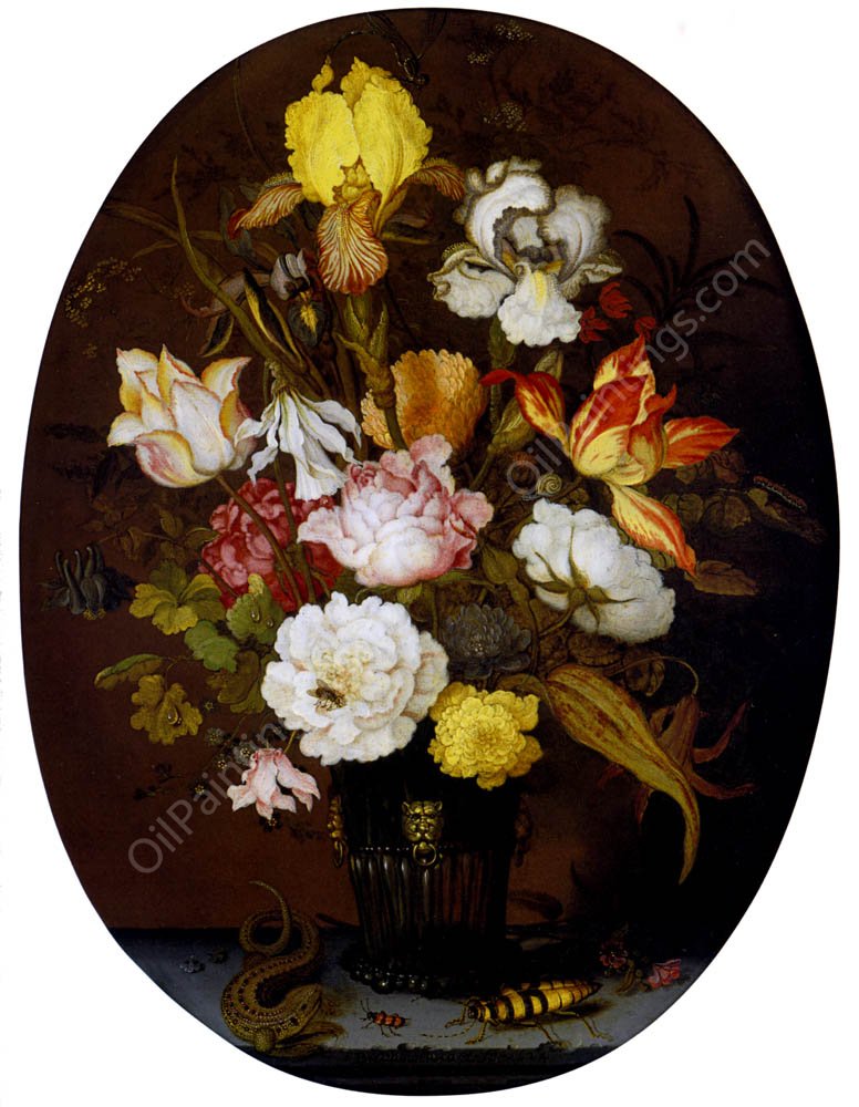 A Still Life of Roses, Irises, Tulips, Narcissi and other Flower by Balthasar Van Der Ast - Hand-Painted Oil Painting Reproduction