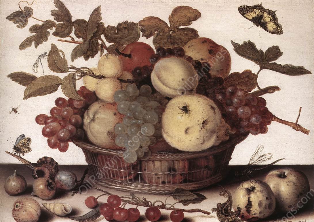 Basket of Fruits by Balthasar Van Der Ast - Hand-Painted Oil Painting Reproduction