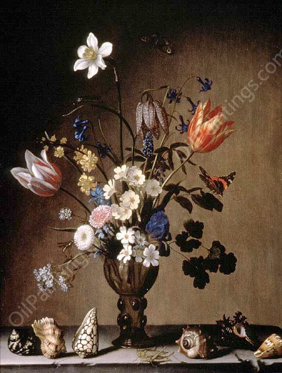 Still Life with Flowers and Shells by Balthasar Van Der Ast - Hand-Painted Oil Painting Reproduction