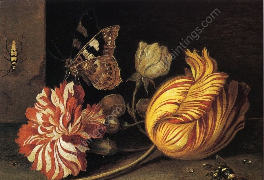 Study of Flowers and Insects by Balthasar Van Der Ast - Hand-Painted Oil Painting Reproduction
