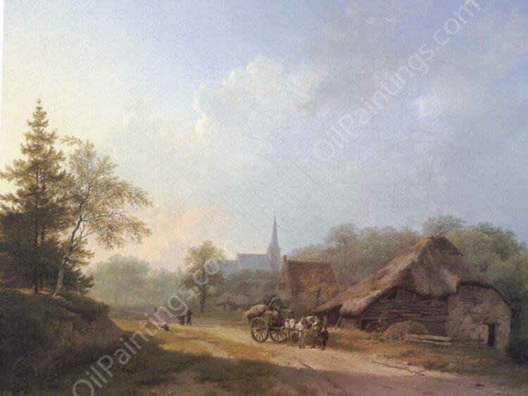 A Cart on a Country Road in Summertime by Barend Cornelis Koekkoek - Hand-Painted Oil Painting Reproduction
