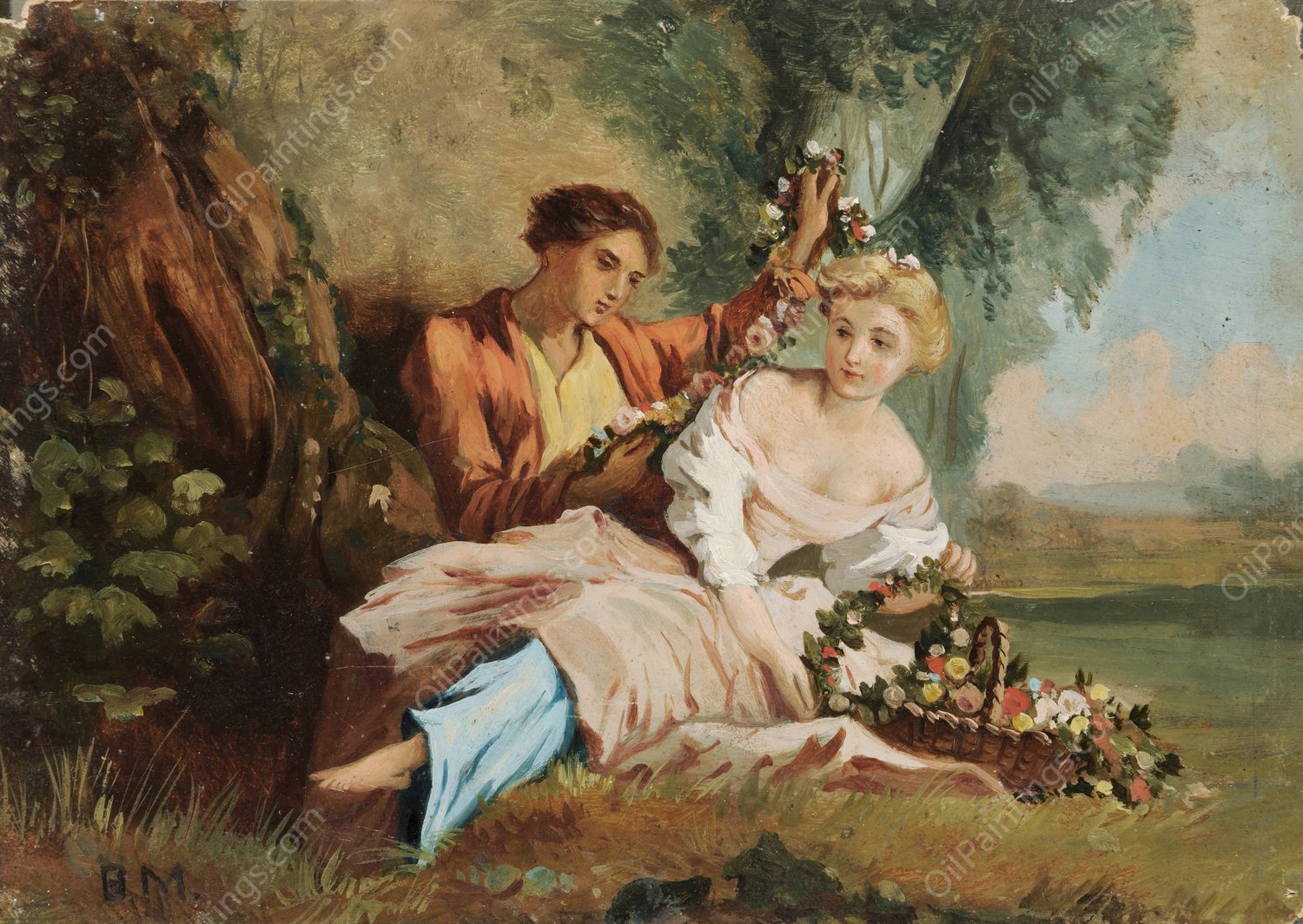 Galant Lovers' Tryst 'Rinaldo and Armida' by Barthelemy Menn - Hand-Painted Oil Painting Reproduction